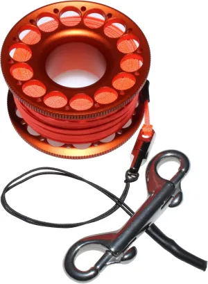 98FT SCUBA DIVING REEL – Aluminum Spool with Dual-Ended Snap, Vibrant Orange Anti-Twist Nylon Line, Large Center Opening & Hanging Buckle for Wreck/Reef Diving (ORANGE)