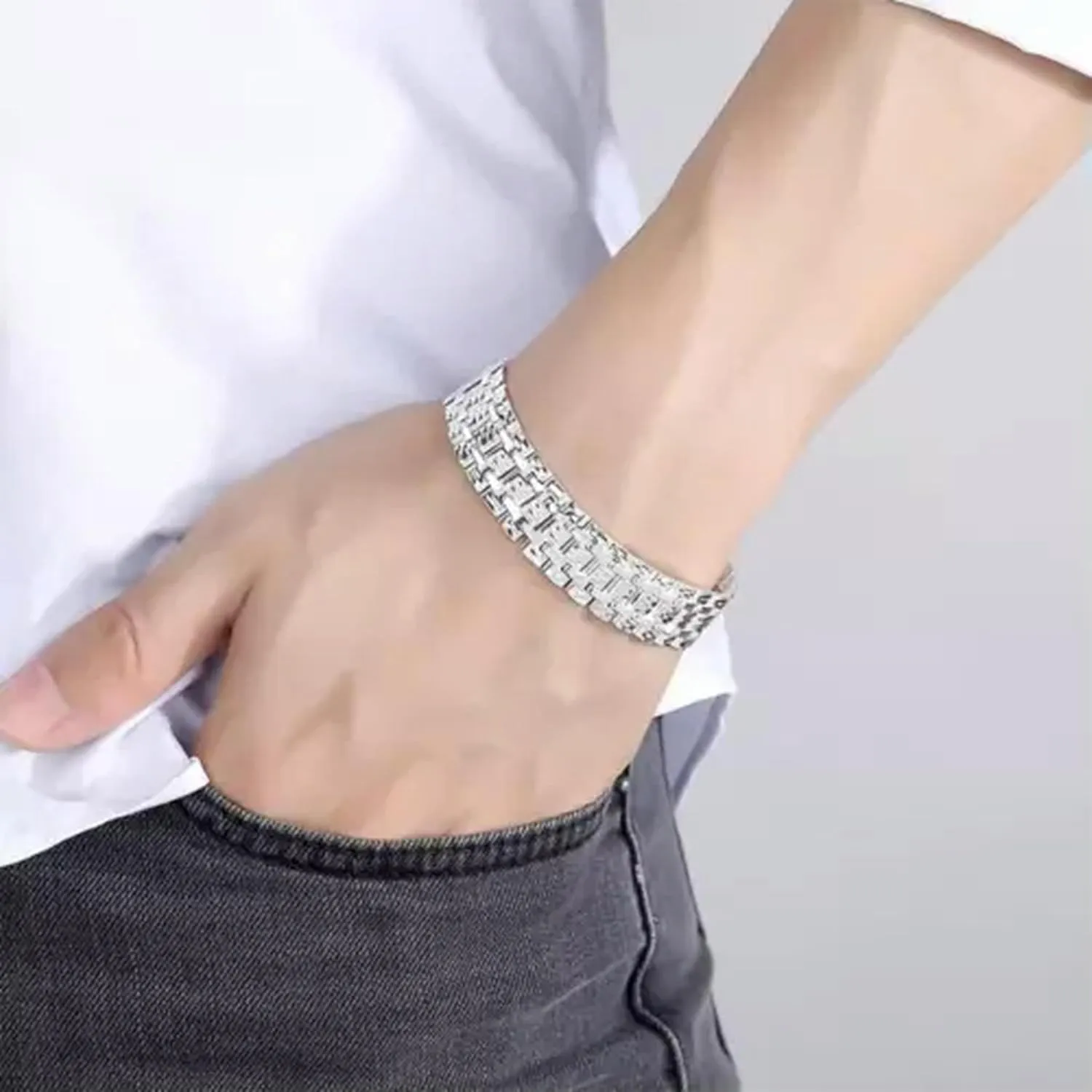 990 Pure Silver Bracelet for Women Men 15mm Wider Watch Link 7inch to 8inch -21cm/8.26inch-39-40g