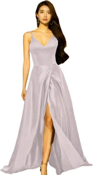 A-Line Princess Elegant Evening Dress Court Train V-Neck Sleeveless Split Front Wedding Guest Dress 2025