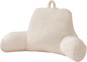A Nice Night Sherpa Fleece Flannel Reading Pillow Bed Wedge Adult Backrest with Arms Back Support for Sitting Up in Bed/Couch,White,Large