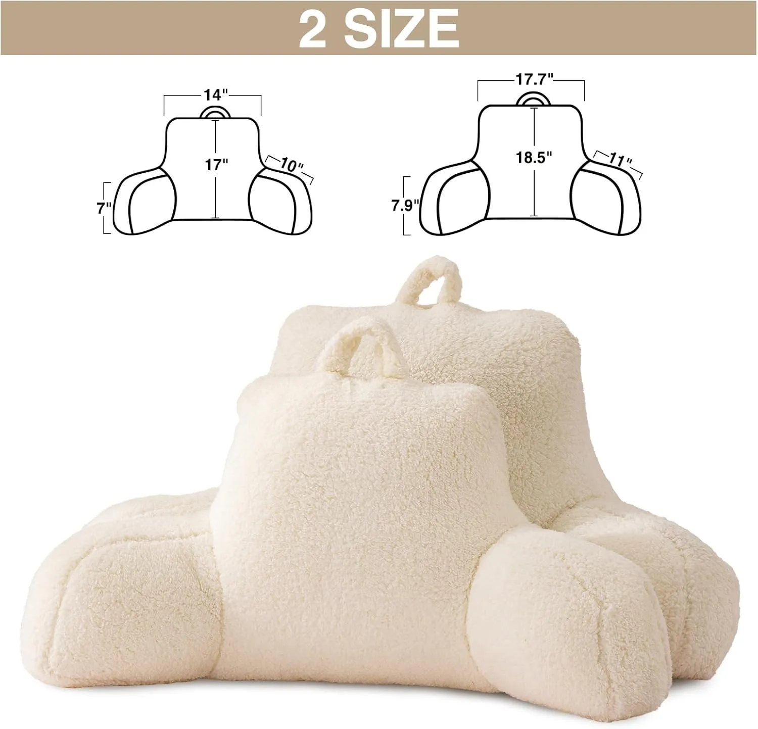 A Nice Night Sherpa Fleece Flannel Reading Pillow Bed Wedge Adult Backrest with Arms Back Support for Sitting Up in Bed/Couch,White,Large