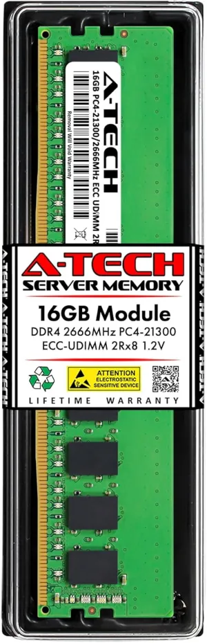 A-Tech 16GB RAM Replacement for Hynix HMA82GU7DJR8N-VK | DDR4 2666MHz PC4-21300E ECC-UDIMM 2Rx8 1.2V 288-Pin ECC Unbuffered Server Memory Module (HMA82GU7DJR8N-VK-ATC)