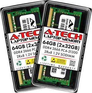 A-Tech 64GB (2x32GB) DDR4 2666MHz PC4-21300 (PC4-2666V) CL19 SODIMM 2Rx8 1.2V 260-Pin Non-ECC SO-DIMM Laptop Notebook RAM Memory Modules