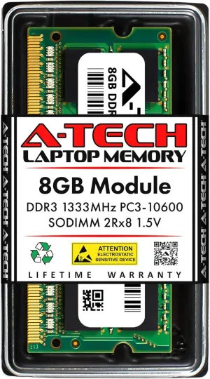 A-Tech 8GB Memory RAM for Foxconn Nanopc Nt-Ibt19 - DDR3 1333MHz PC3-10600 Non ECC SO-DIMM 2Rx8 1.5V - Single Laptop & Notebook