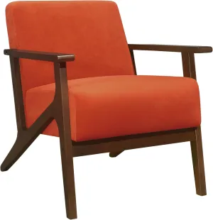 Accent Chair with Cushion Seat and Back, Velvet Upholstery, Solid Wood Frame, Contemporary Design, Orange