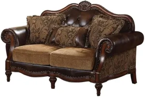 Acme Dreena Rolled Arm Upholstered Loveseat with 3 Pillows in Brown Faux Leather