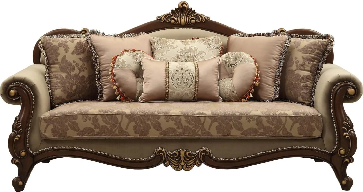 Acme Mehadi Velvet Upholstered Sofa with 8 Pillows in Walnut