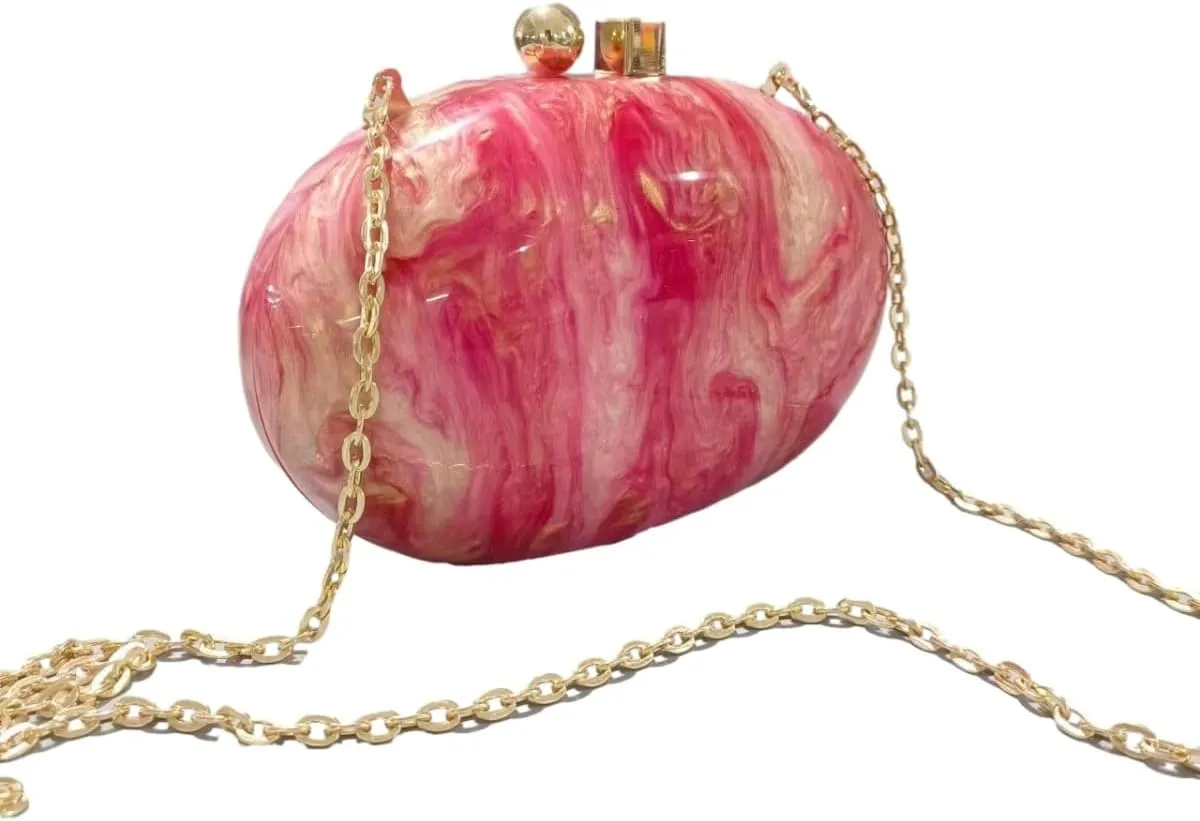 Acrylic Evening Clutch Bag for Women Shell Shape Shoulder Crossbody Bag Glitter Marble Purse Handbag