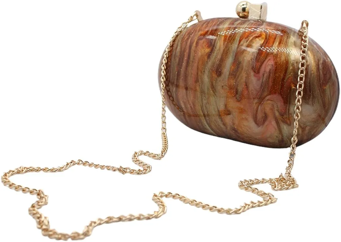 Acrylic Evening Clutch Bag for Women Shell Shape Shoulder Crossbody Bag Glitter Marble Purse Handbag