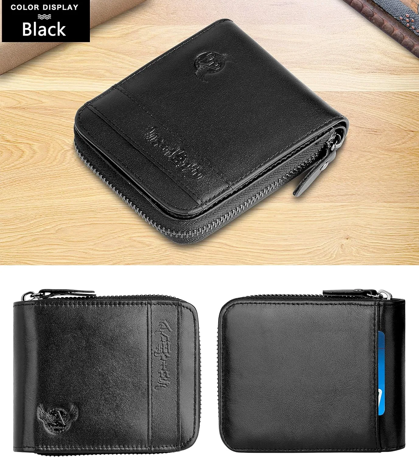 Admetus Men's Genuine Leather Bifold Zip-around Wallet with Elegant Gift