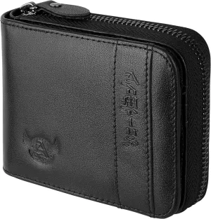 Admetus Men's Genuine Leather Bifold Zip-around Wallet with Elegant Gift