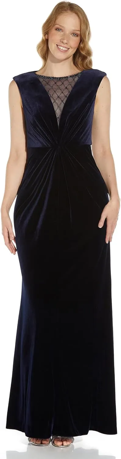 Adrianna Papell Women's Beaded Velvet Mermaid Gown