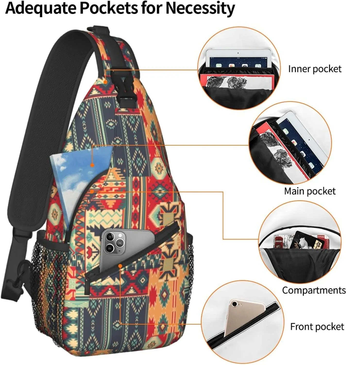 African Sling Bag Crossbody Chest Daypack Casual Backpack African Art Shoulder Bag For Travel Hiking Sport Outdoor