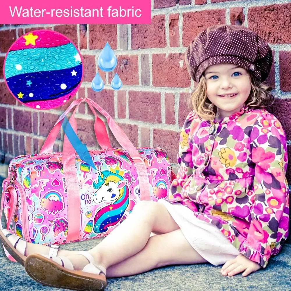 AGSDON Dance Ballet Bags for Girls, Kids Duffle Gym Bag Travel with Shoe Compartments Sports Ballet Bag Teens Weekender Sleepover Carry On Bag Unicorn/Dinosaur
