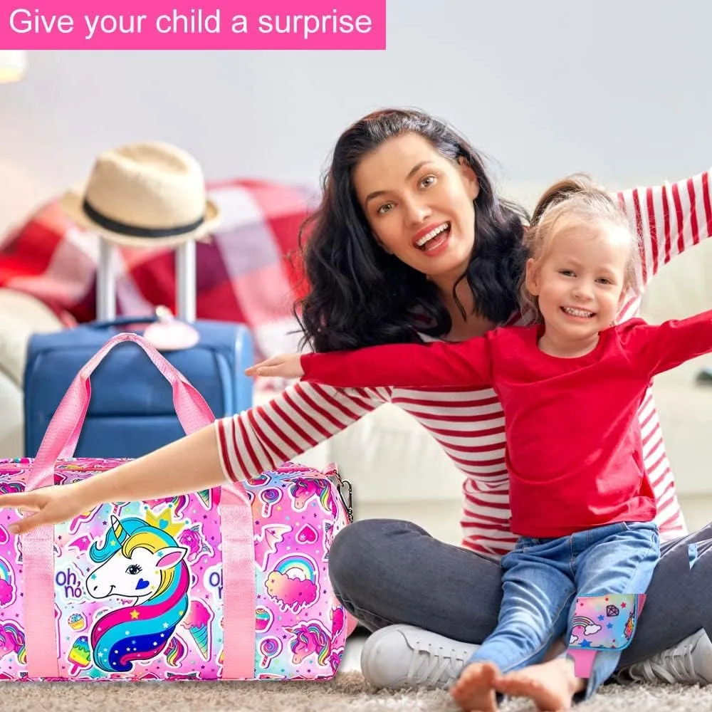 AGSDON Dance Ballet Bags for Girls, Kids Duffle Gym Bag Travel with Shoe Compartments Sports Ballet Bag Teens Weekender Sleepover Carry On Bag Unicorn/Dinosaur