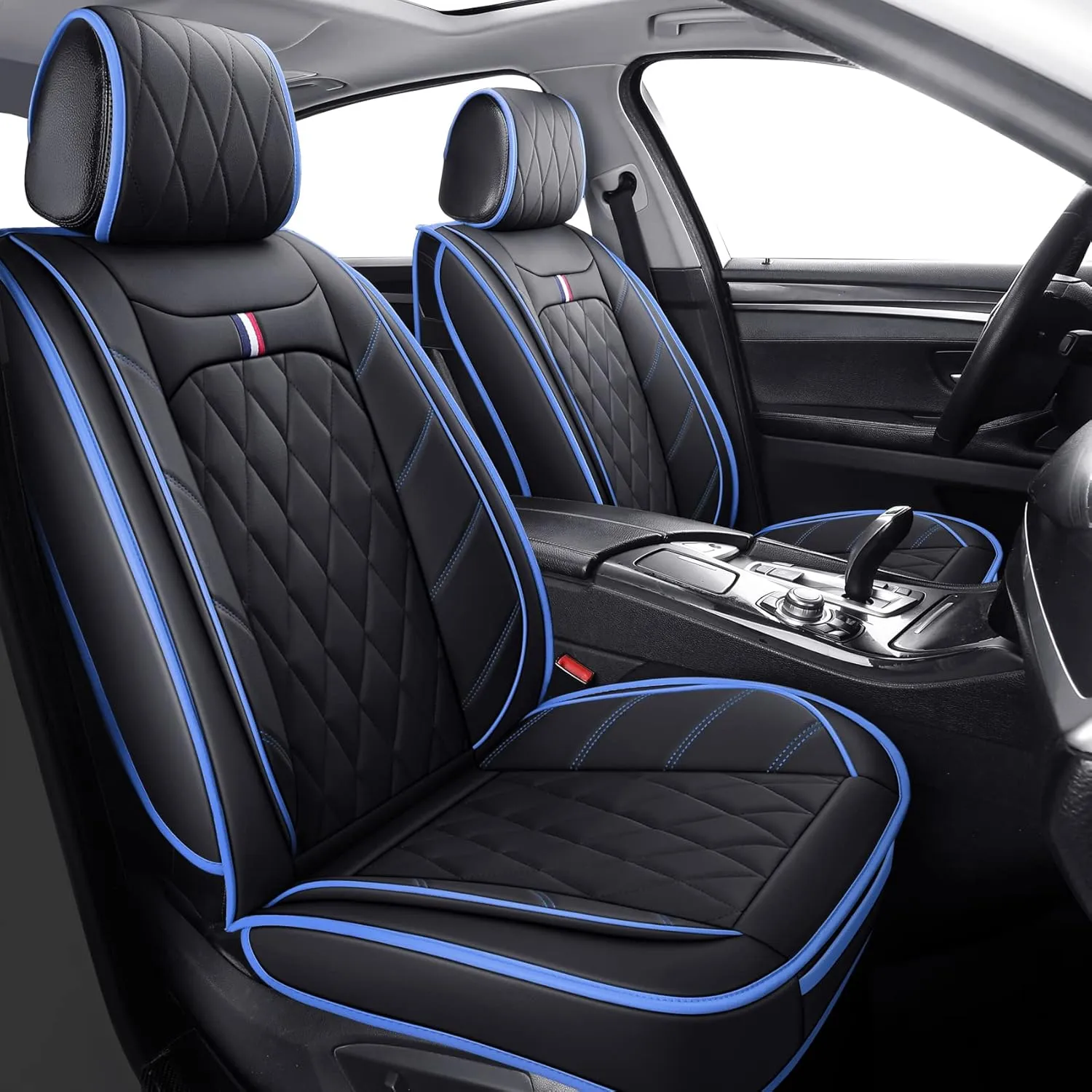 Aierxuan Car Seat Covers Full Set Waterproof Leather Compatible with Toyota Highlander Corolla Prius Camry Rav4 Mdx Chevy Blazer Cobalt Trailblazer Cruze Equinox Malibu Buick, Black-Blue