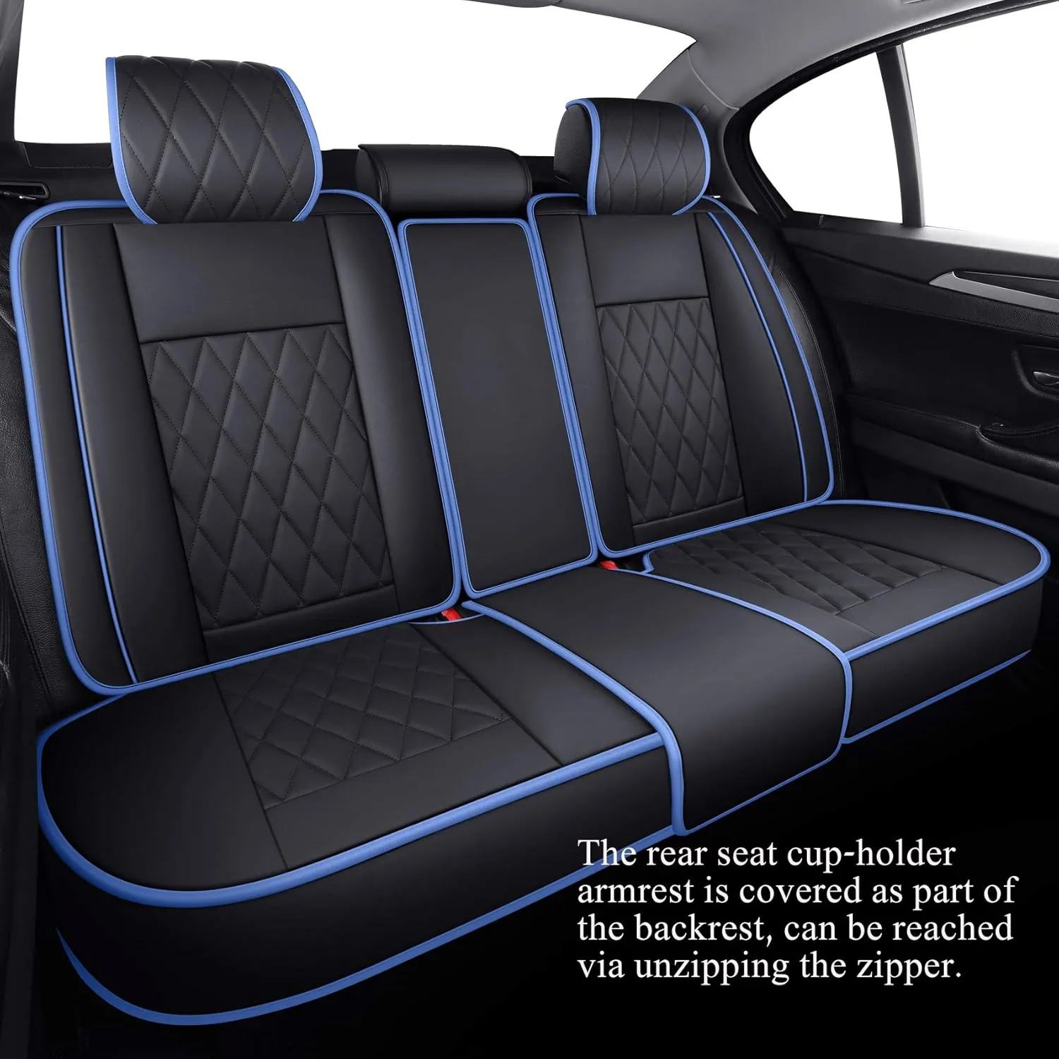 Aierxuan Car Seat Covers Full Set Waterproof Leather Compatible with Toyota Highlander Corolla Prius Camry Rav4 Mdx Chevy Blazer Cobalt Trailblazer Cruze Equinox Malibu Buick, Black-Blue
