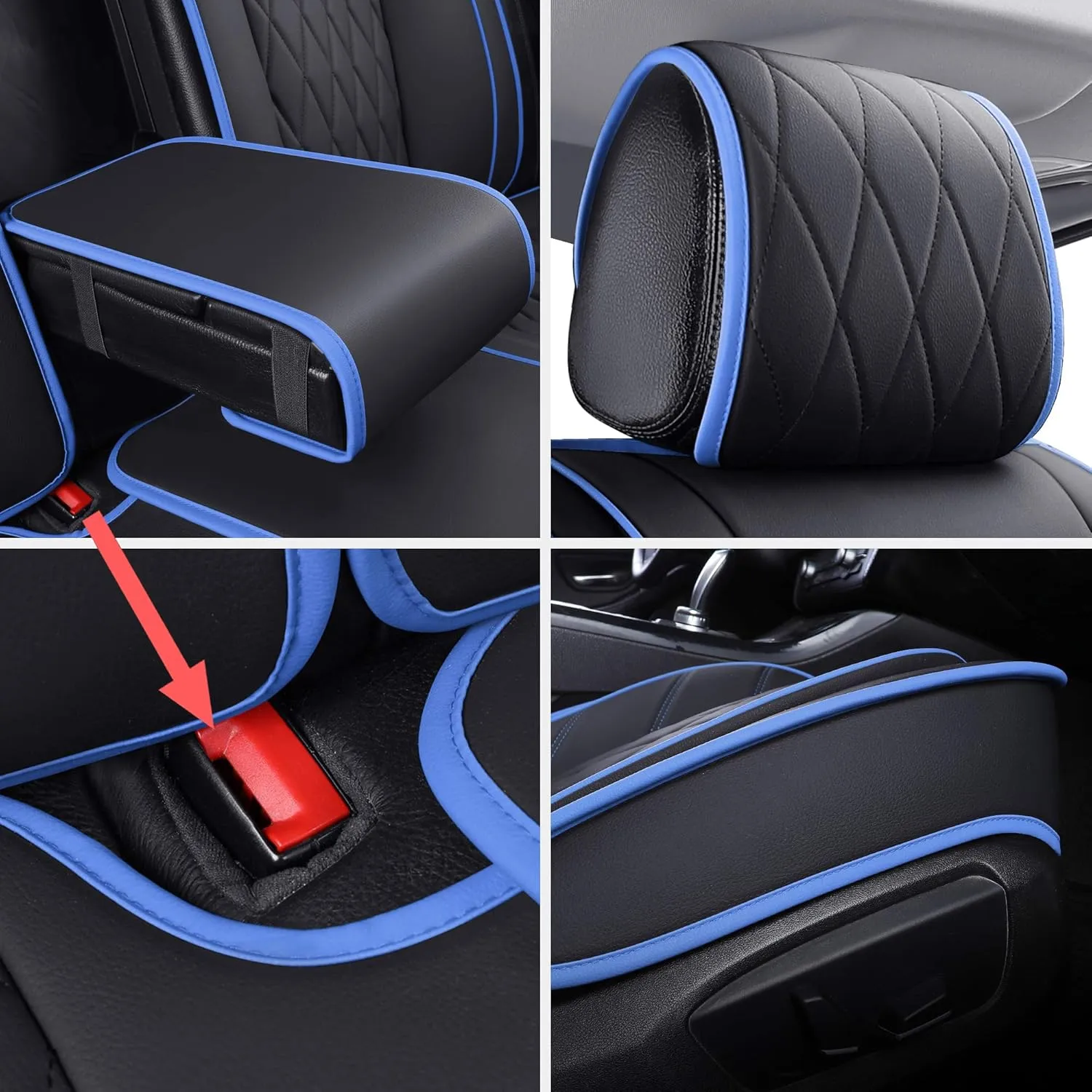Aierxuan Car Seat Covers Full Set Waterproof Leather Compatible with Toyota Highlander Corolla Prius Camry Rav4 Mdx Chevy Blazer Cobalt Trailblazer Cruze Equinox Malibu Buick, Black-Blue