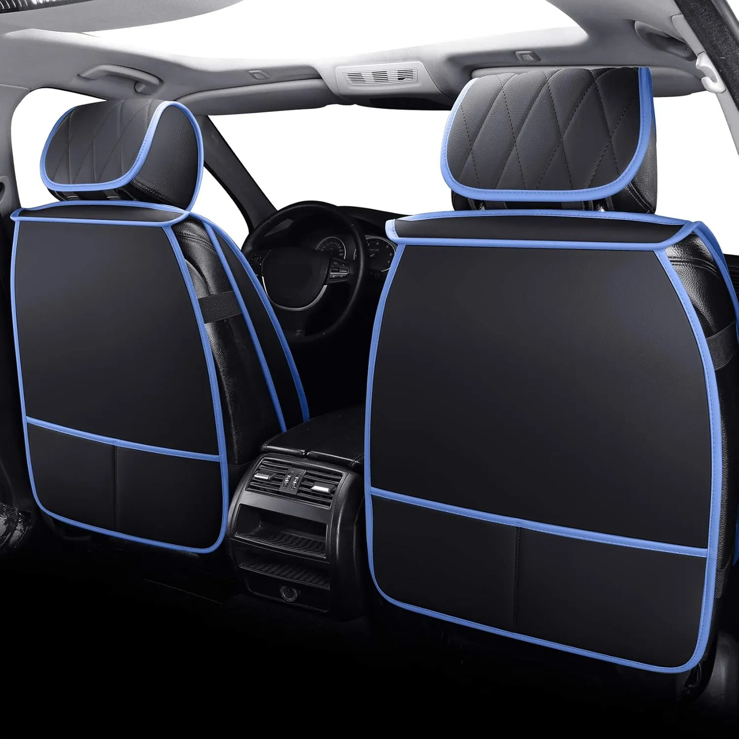 Aierxuan Car Seat Covers Full Set Waterproof Leather Compatible with Toyota Highlander Corolla Prius Camry Rav4 Mdx Chevy Blazer Cobalt Trailblazer Cruze Equinox Malibu Buick, Black-Blue