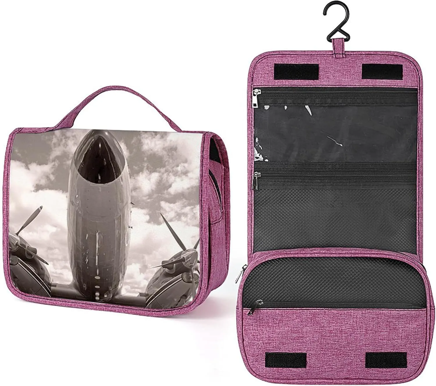 Airplane,Waterproof Travel Toiletry Hanging Bag,Turboprop Airplane Nose Close Up,Makeup bag,Travel Organizers,Cosmetic Travel-Sized Container,Large Capacity for Women,Gray Brown