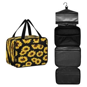 ALAZA Black Yellow Sunflower Toiletry Bag Men and Women Travel Hanging Makeup Cosmetic Bag Toiletries Accessories M