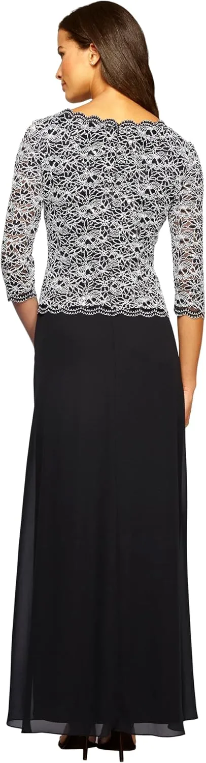 Alex Evenings Women's 3/4 Sleeve Stretch Lace Bodice One Piece Mother of The Bride Dress (Petite and Regular Sizes)