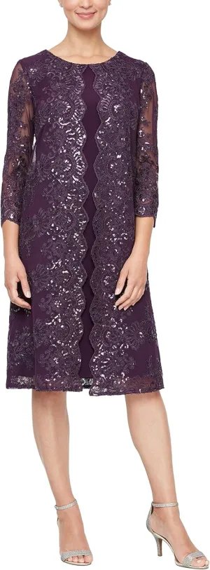 Alex Evenings Women's Midi Scoop Neck Shift Dress with Jacket (Petite and Regular)