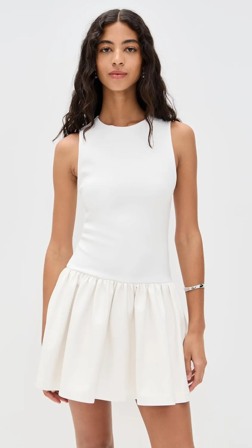 alice   olivia Women's Ella Combo Vegan Sleeveless Drop Waist Mini Dress