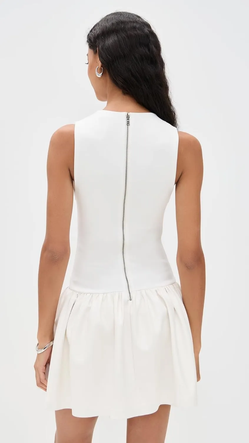 alice   olivia Women's Ella Combo Vegan Sleeveless Drop Waist Mini Dress