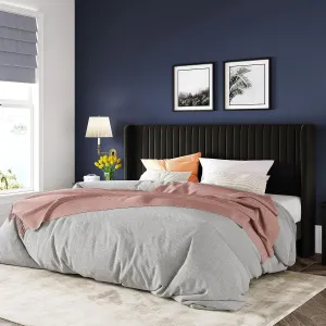 Allewie King Size Velvet Bed Frame/Vertical Channel Tufted Wingback Headboard/Upholstered Platform Bed/Strong Wooden Slats/No Box Spring Needed/Easy Assembly/Black