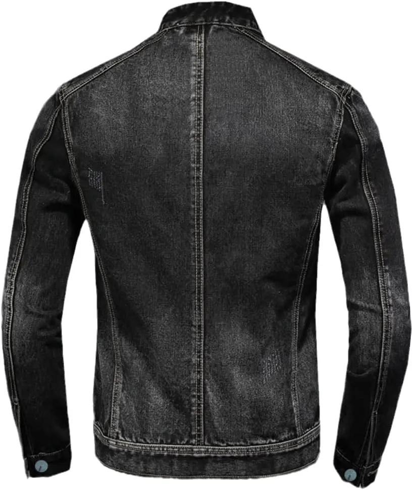 Alloaone Spring Autumn Black Jeans Jacket Men Style Bomber Aviator Motorcycle Denim Retro Slim Streetwear Coat