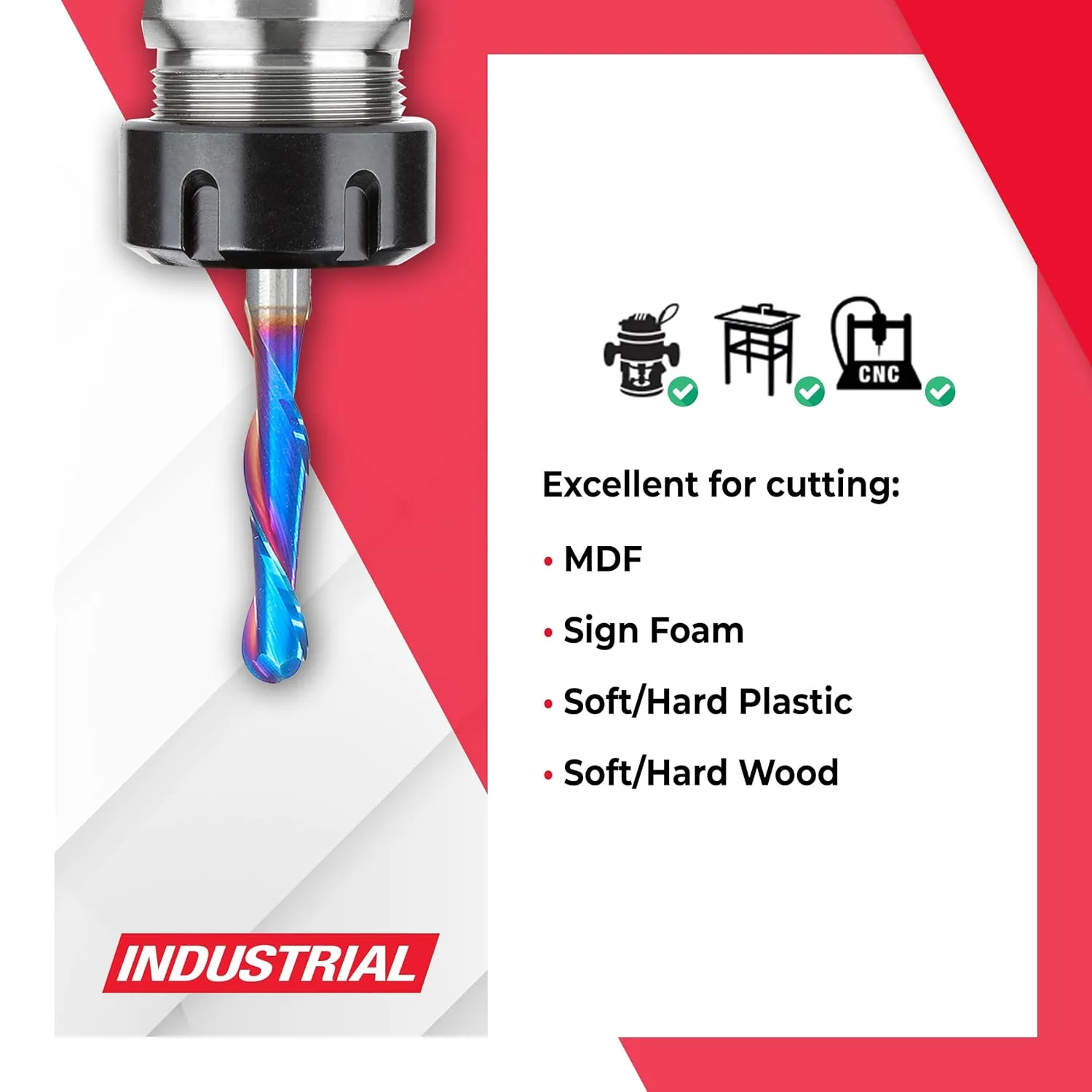 Amana Tool Solid Carbide Up-Cut Ball Nose Spiral Router Bit for Wood, Plastic, MDF, Foam, 46376-K, 1/4 Dia x 1 Inch x 1/4 Shank Spektra Extreme Tool Life Coated