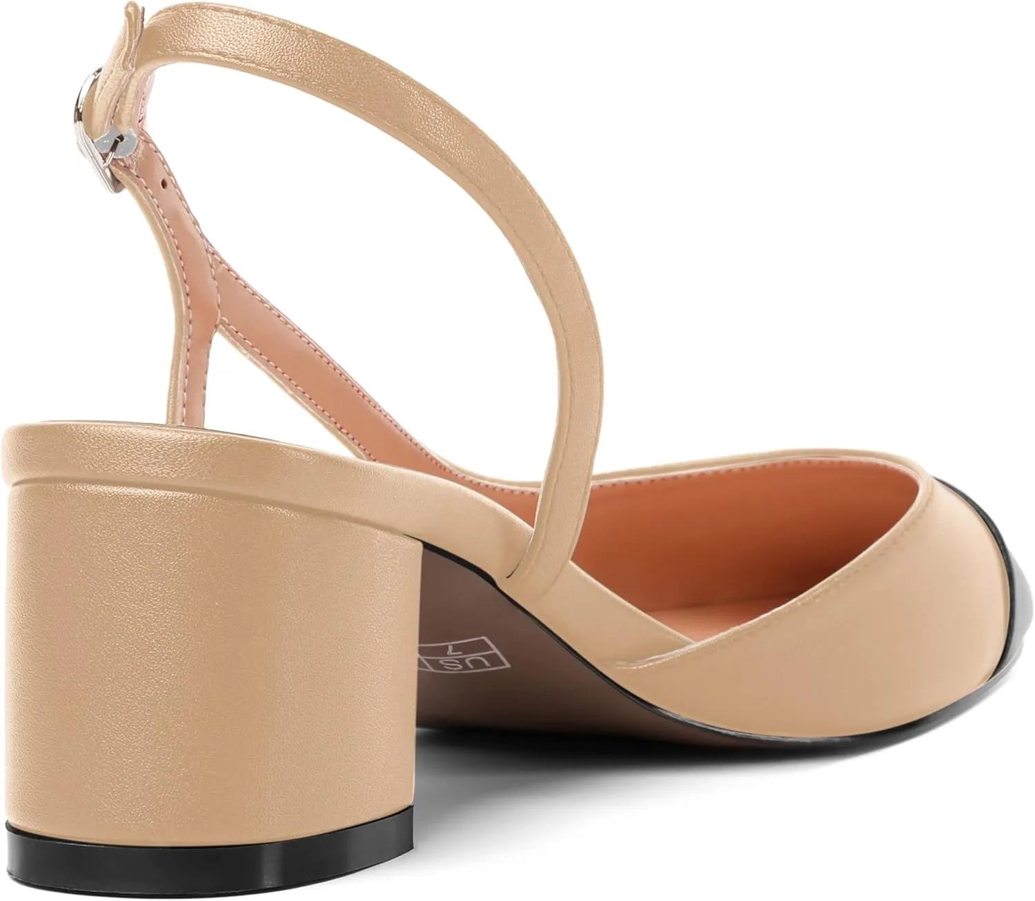 AMBELIGHT Womens Two Tone Buckle Matte Evening Square Toe Slingback Dress Chunky Low Heel Pumps Shoes 2 Inch
