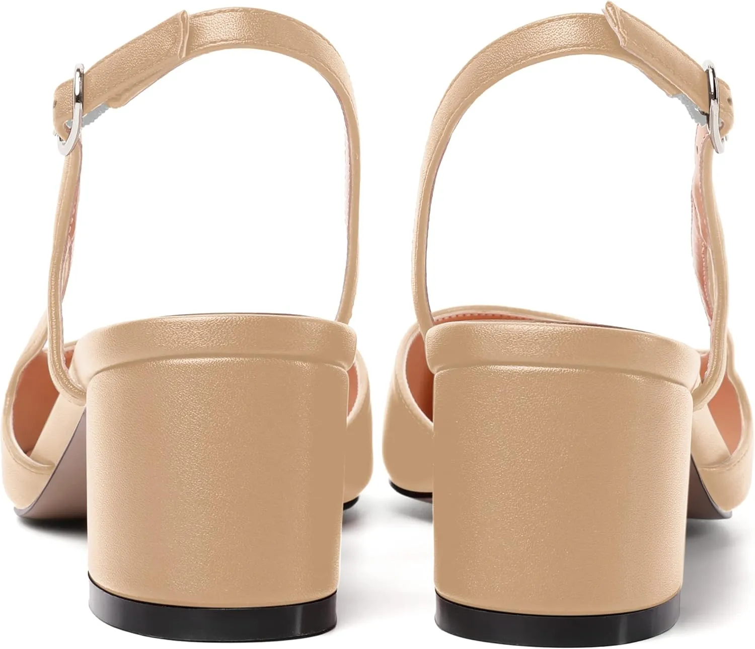 AMBELIGHT Womens Two Tone Buckle Matte Evening Square Toe Slingback Dress Chunky Low Heel Pumps Shoes 2 Inch