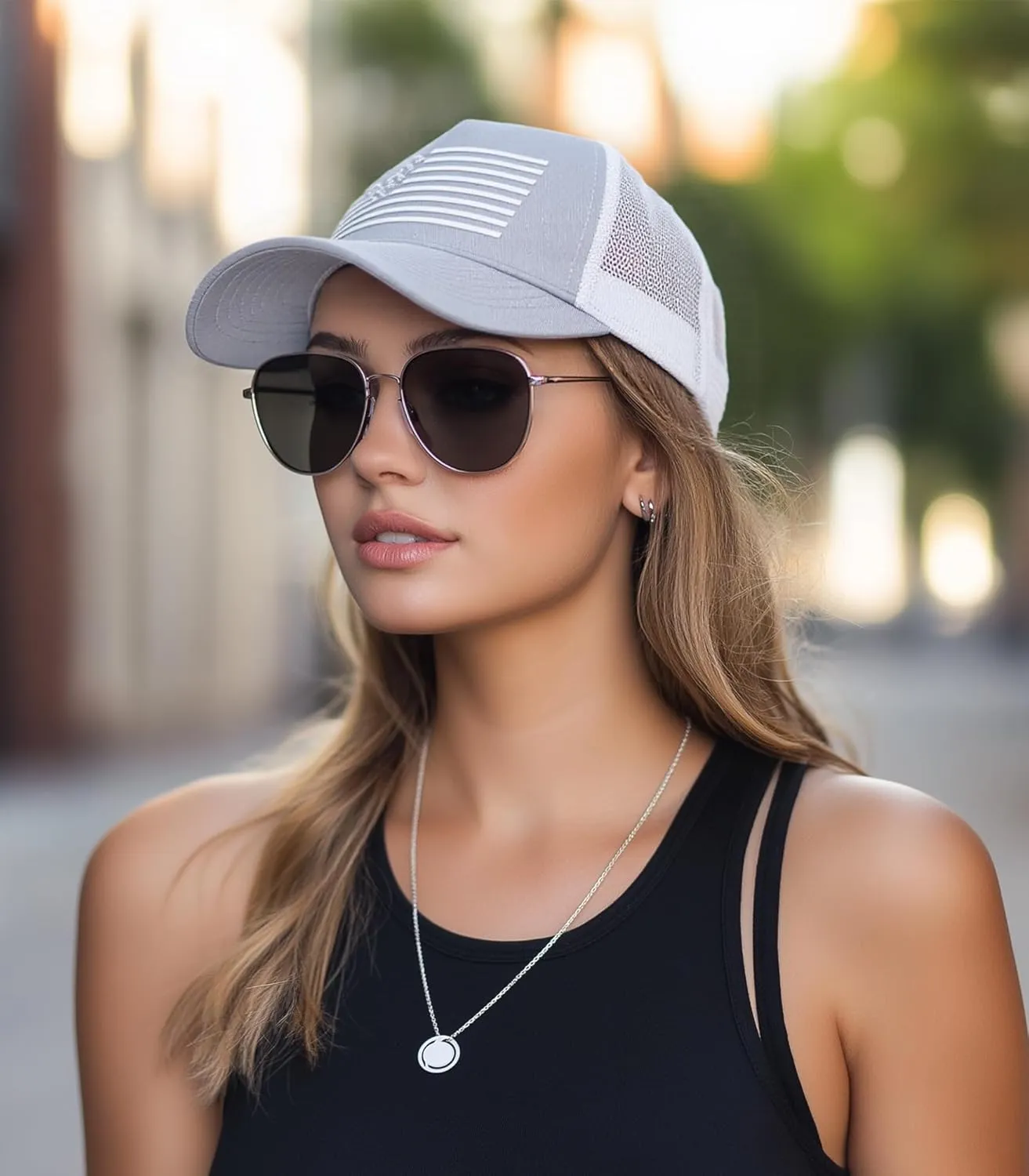 American Flag Trucker Hat Baseball Cap Snapback Fitted Hats for Men Women Snap Closure Design Breathable Mesh Side Durable