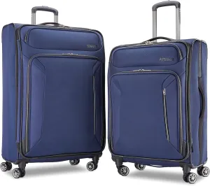 American Tourister Zoom Softside Luggage with Spinner Wheels (Navy, 2PC SET (25/28))