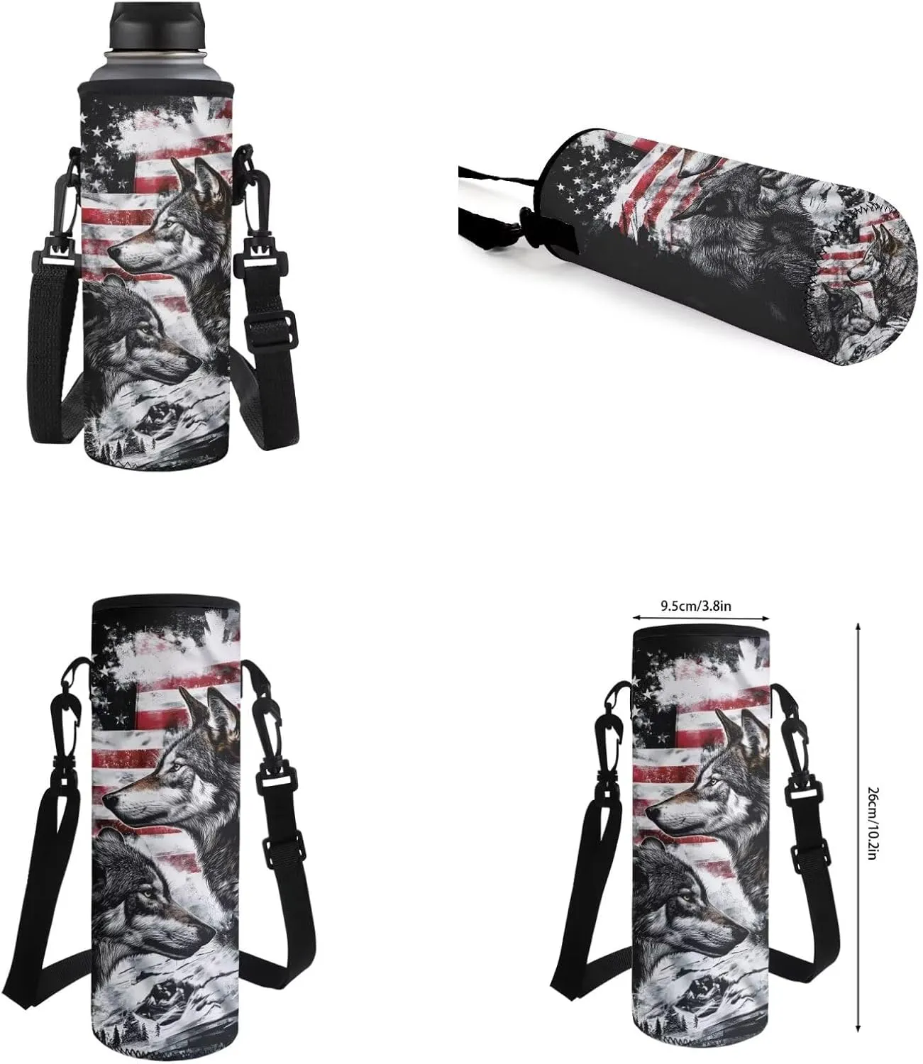 American Wolf Elementary School Backpack for Boys 4 In 1 Bags with Insulation Lunch Box Set Water Bottle Sleeve Pencil Case 17 Inch Backpack 7Th Grade Boys for Teens Kids Book Bags Students