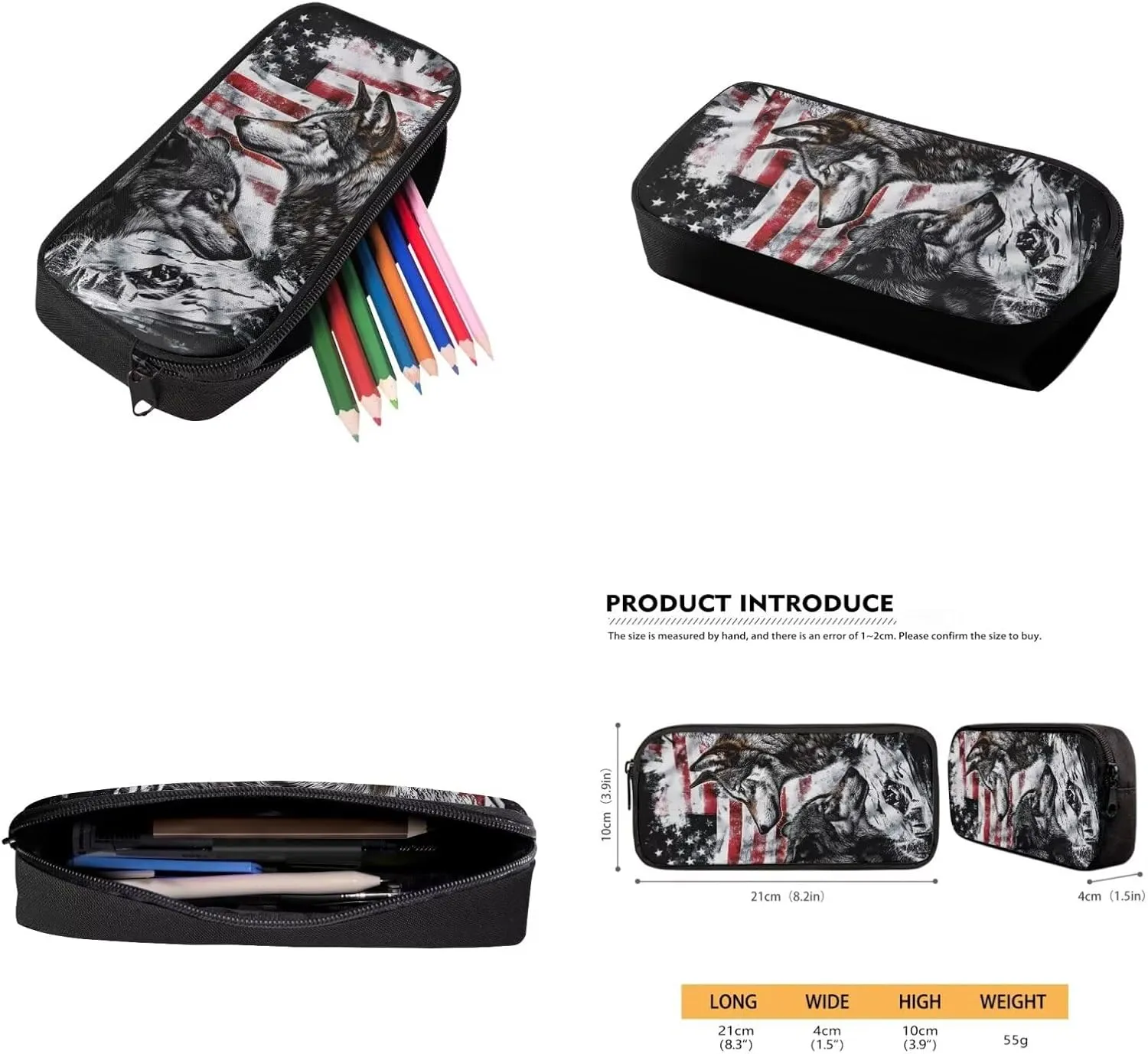 American Wolf Elementary School Backpack for Boys 4 In 1 Bags with Insulation Lunch Box Set Water Bottle Sleeve Pencil Case 17 Inch Backpack 7Th Grade Boys for Teens Kids Book Bags Students