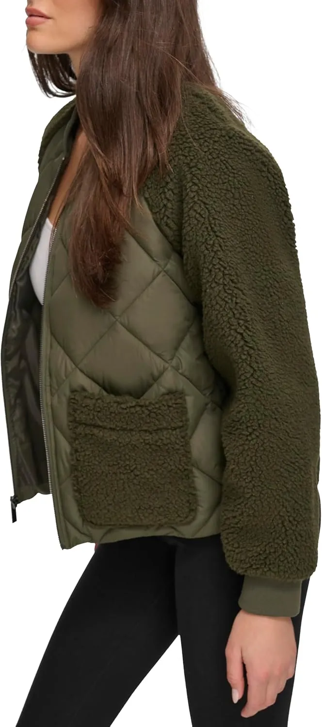 Andrew Marc Women's Mixed Sherpa Bomber Jacket