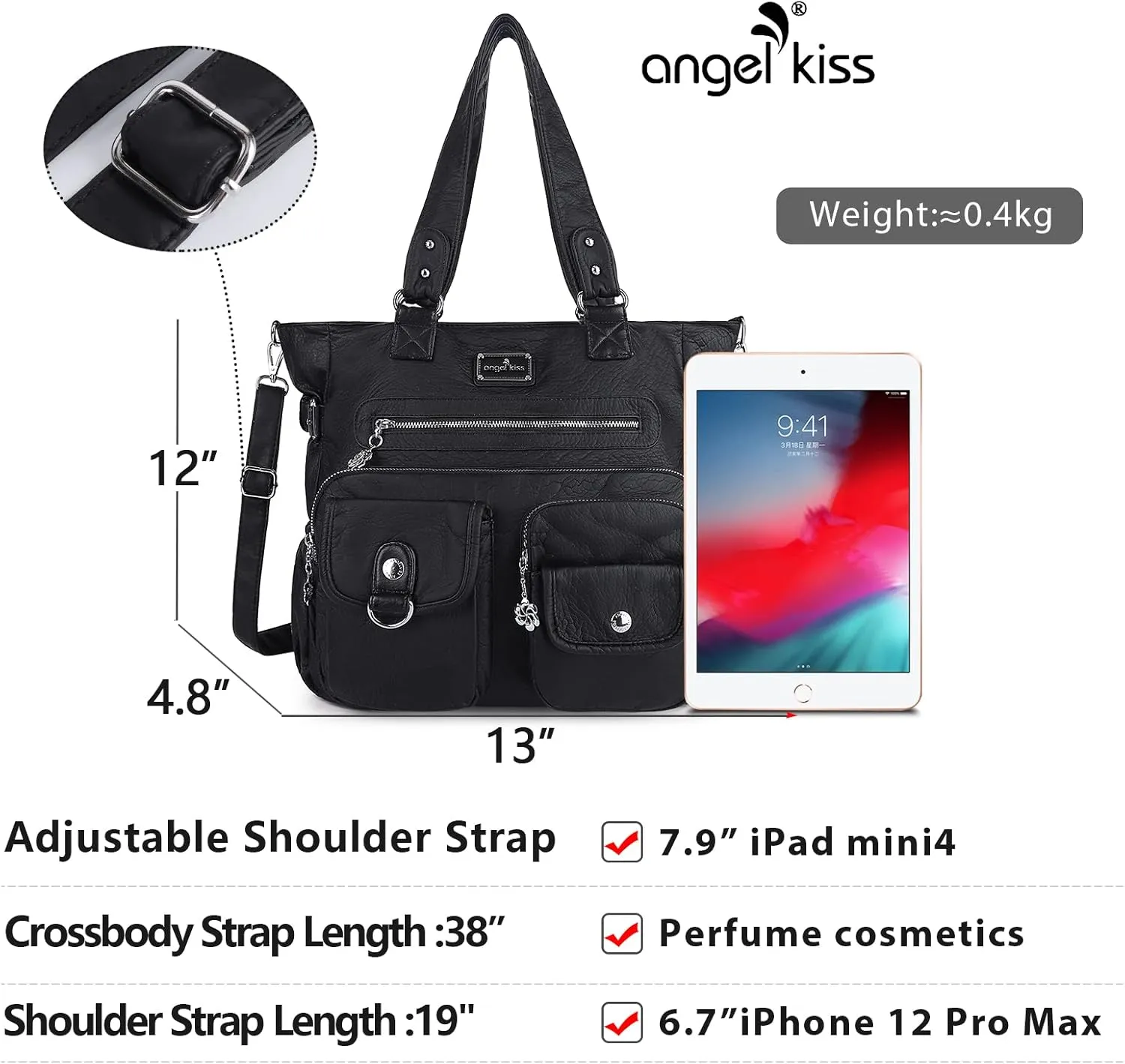 Angelkiss Purses Handbags for Women PU Tote Satchel Bags for Women Pockets Shoulder Bags…