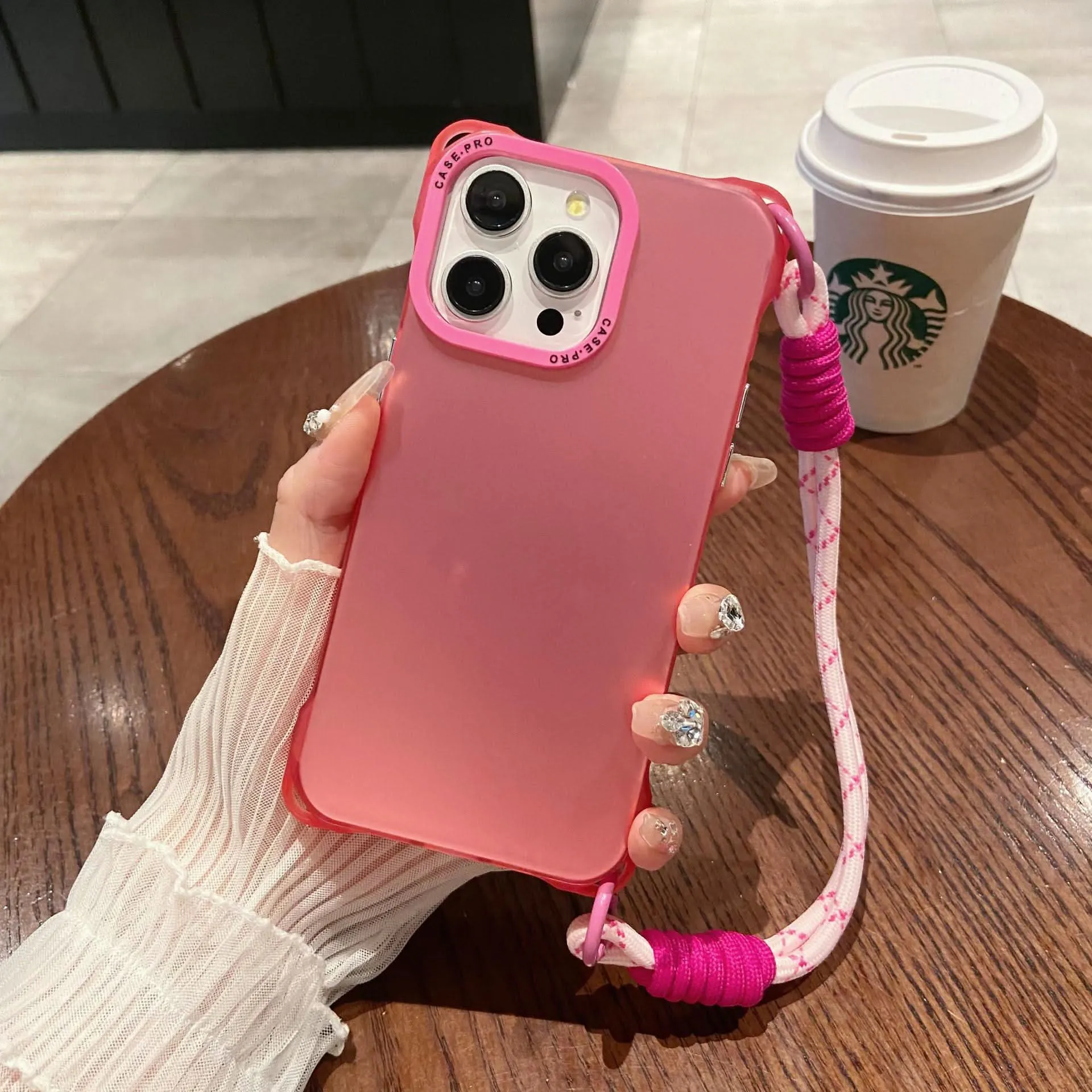 Anti-Fall Apple 15 Pro Max Case - Matte Finish with Contrasting Color & Short Rope