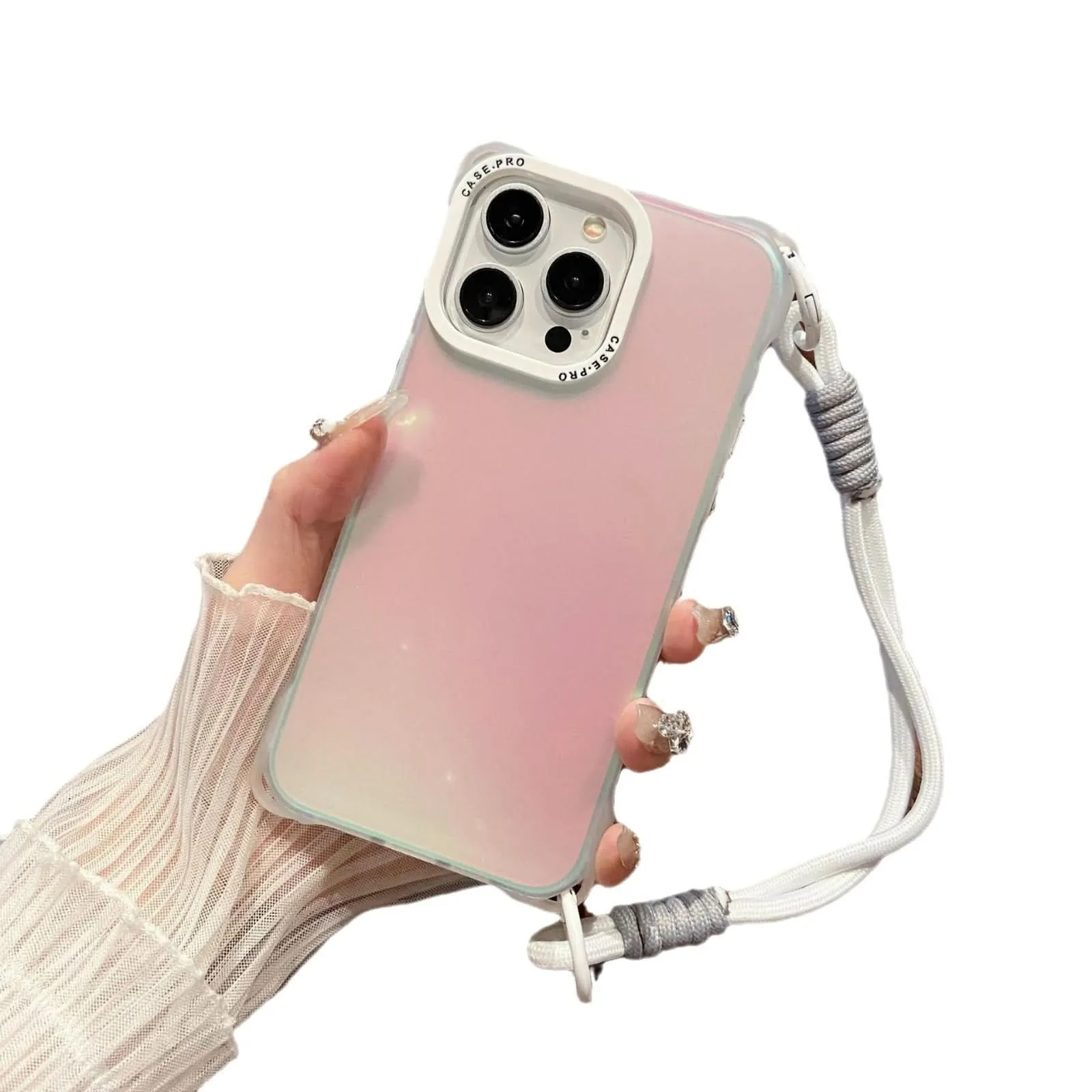 Anti-Fall Apple 15 Pro Max Case - Matte Finish with Contrasting Color & Short Rope