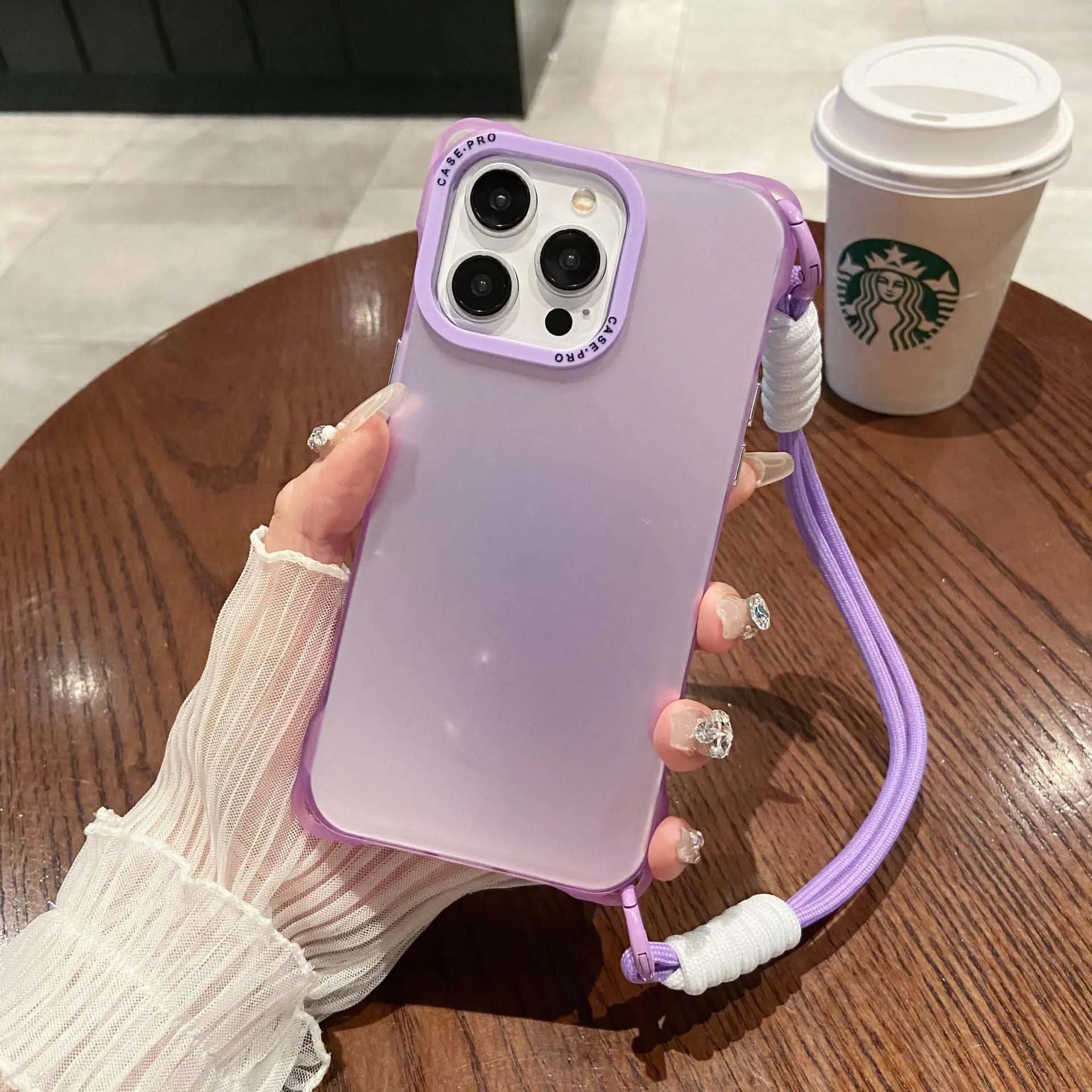 Anti-Fall Apple 15 Pro Max Case - Matte Finish with Contrasting Color & Short Rope