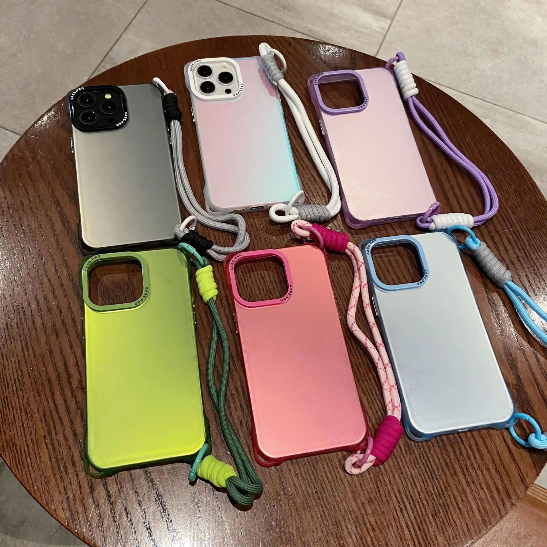 Anti-Fall Apple 15 Pro Max Case - Matte Finish with Contrasting Color & Short Rope