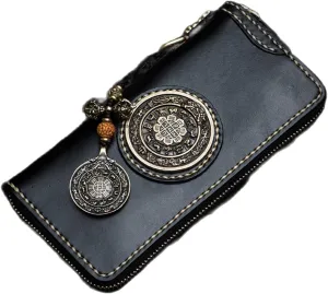 antiquity First layer cowhide Zip Around Wallet Zipper Clutch Purse Coin Card Slots Collection wallet for men and women(D)
