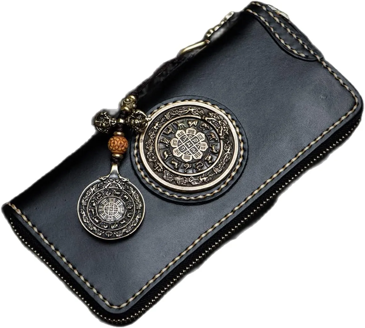 antiquity First layer cowhide Zip Around Wallet Zipper Clutch Purse Coin Card Slots Collection wallet for men and women(D)
