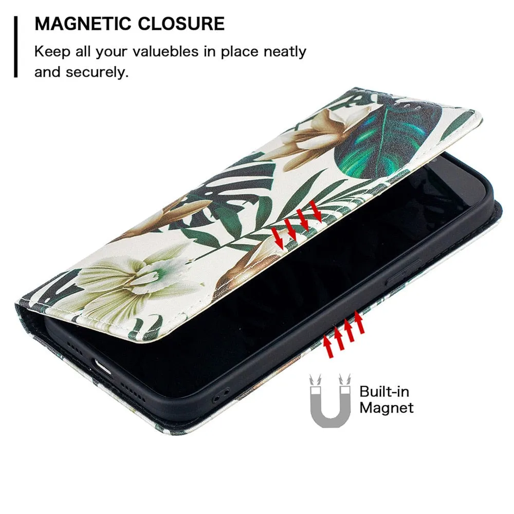 Anymob iPhone Case Flip Leather Woman Back Magnetic Card slot Wallet Cover