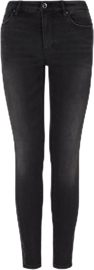 Armani Exchange Women's Power Stretch Cotton with Strass at Sides Denim with Super Skinny Lift Up Fit