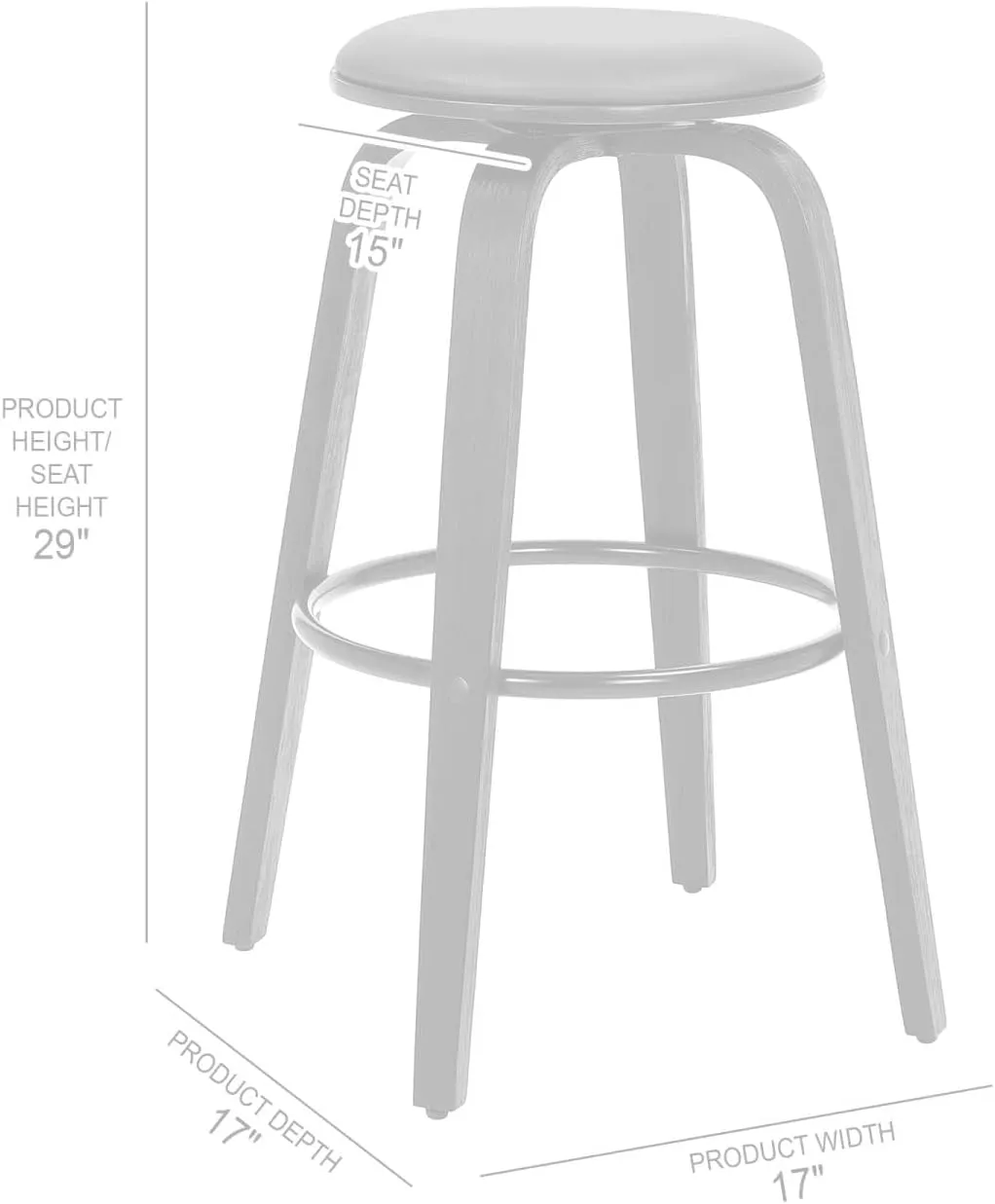Armen Living Harbor Mid-Century Swivel Counter Height Backless Barstool 30 inch/Gray/Black