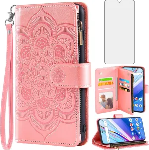 Asuwish Phone Case for Wiko Voix U616AT Wallet Cover with Tempered Glass Screen Protector and Flower Leather Flip Credit Card Holder Stand Folio Purse Lanyard Cell Accessories 5G Women Men Rose Gold